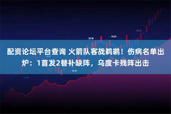 配资论坛平台查询 火箭队客战鹈鹕！伤病名单出炉：1首发2替补缺阵，乌度卡残阵出击